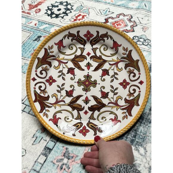 Set Of 4 Pier 1 Oralia Earthenware Dinner Plates Beautiful Pattern & Colors - Picture 4 of 7